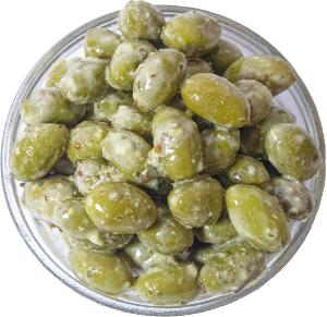 Olives vertes Picholine à l'ail 250g / 4+1 OFFERT sur les sachets olives 250g