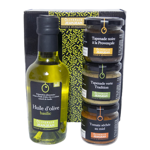 Huile d'olive au Basilic et 3 Tapenades