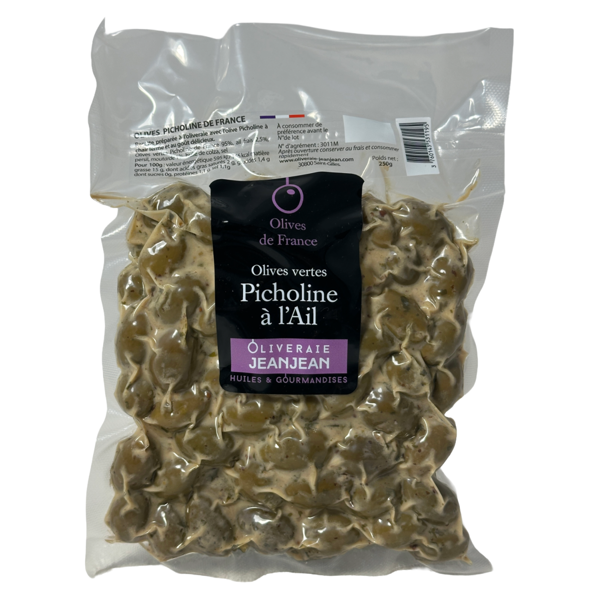 Olives Vertes Picholines à l'ail 250g