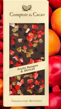 Tablette chocolat noir fruits rouges et abricot 90g