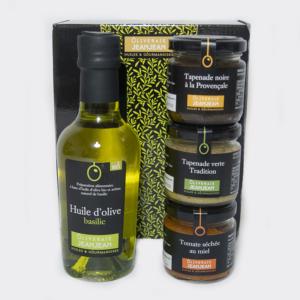 Huile d'olive basilic et 3 Tapenades