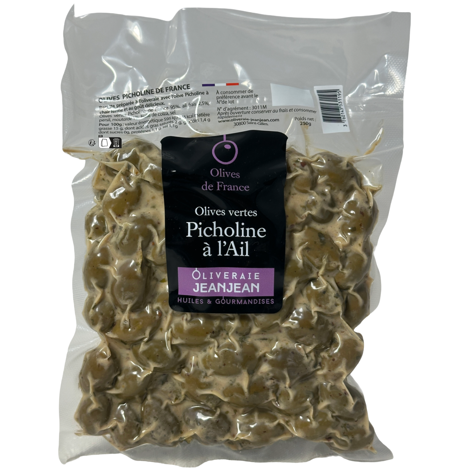 Olives Vertes Picholines à l'ail 250g