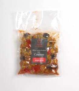 Olives vertes et noires pimentées 250g 